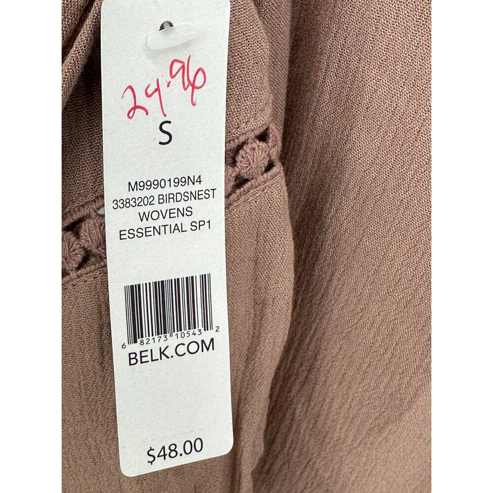 New Directions Mauve Taupe Lace Crochet V-Neck Peasant Blouse Small M9990199N4 - Picture 8 of 10